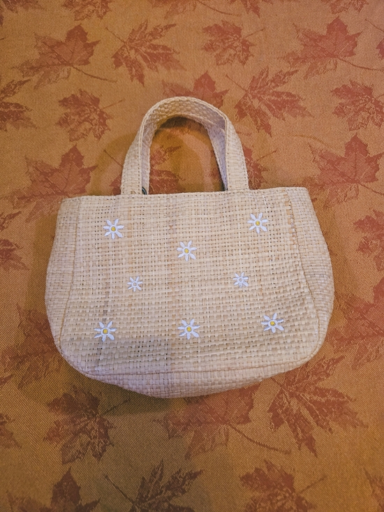 Urban Outfitters Handbags - Adorable Mini Straw Daisy Embroidered Purse
